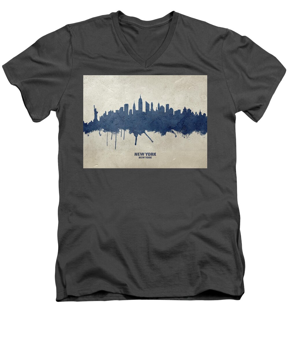 New York Men's V-Neck T-Shirt featuring the digital art New York City Skyline #21 by Michael Tompsett