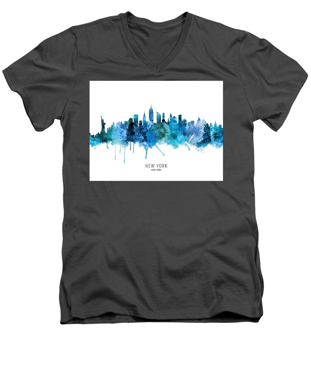 New York Men's V-Neck T-Shirt featuring the digital art New York City Skyline #26 by Michael Tompsett