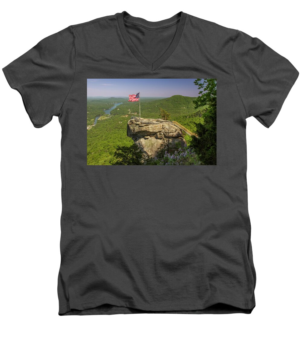 Chimney Rock Men's V-Neck T-Shirt featuring the photograph Chimney Rock by Doug McPherson