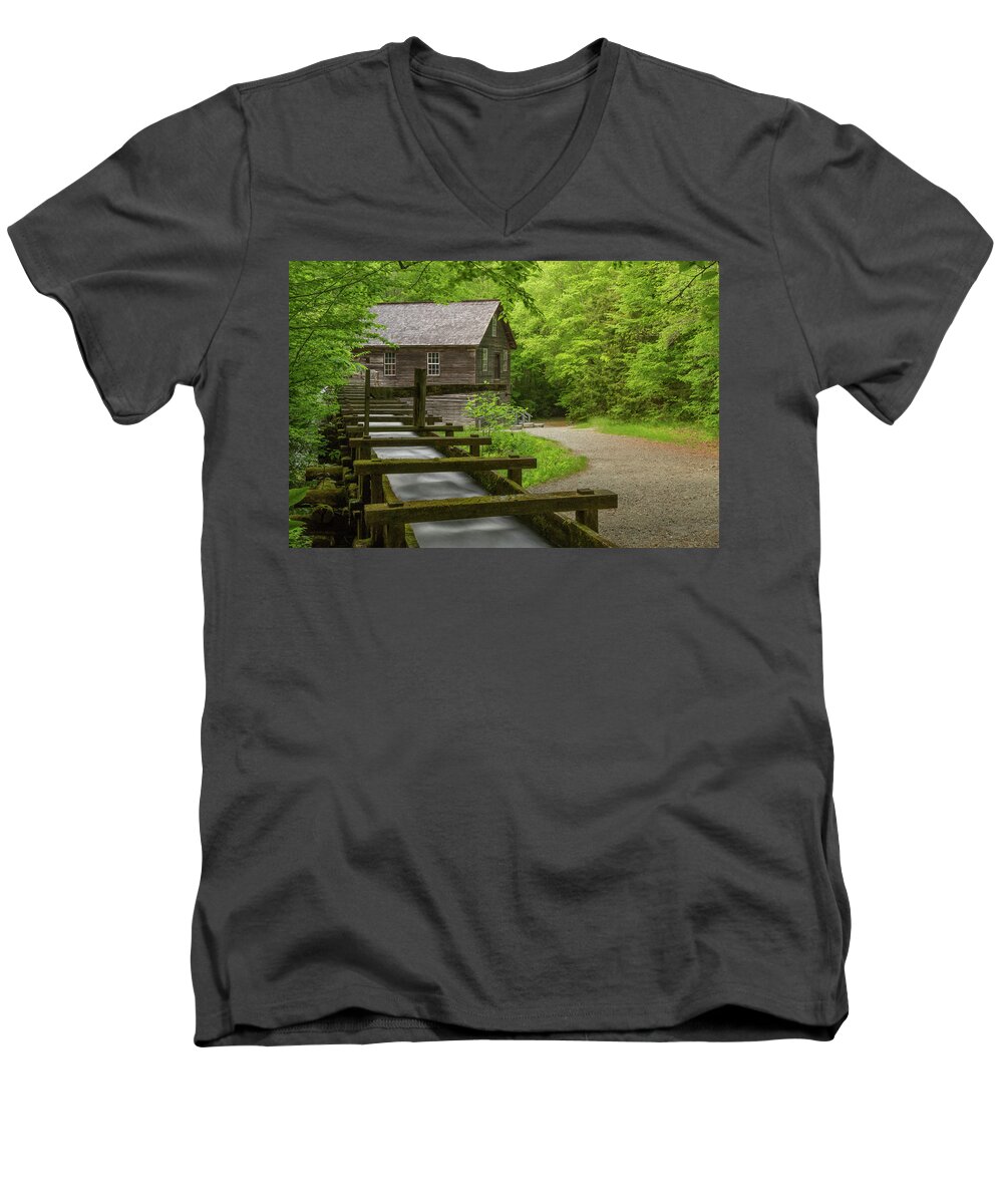 Mingus Mill Men's V-Neck T-Shirt featuring the photograph Spring at Mingus Mill by Doug McPherson