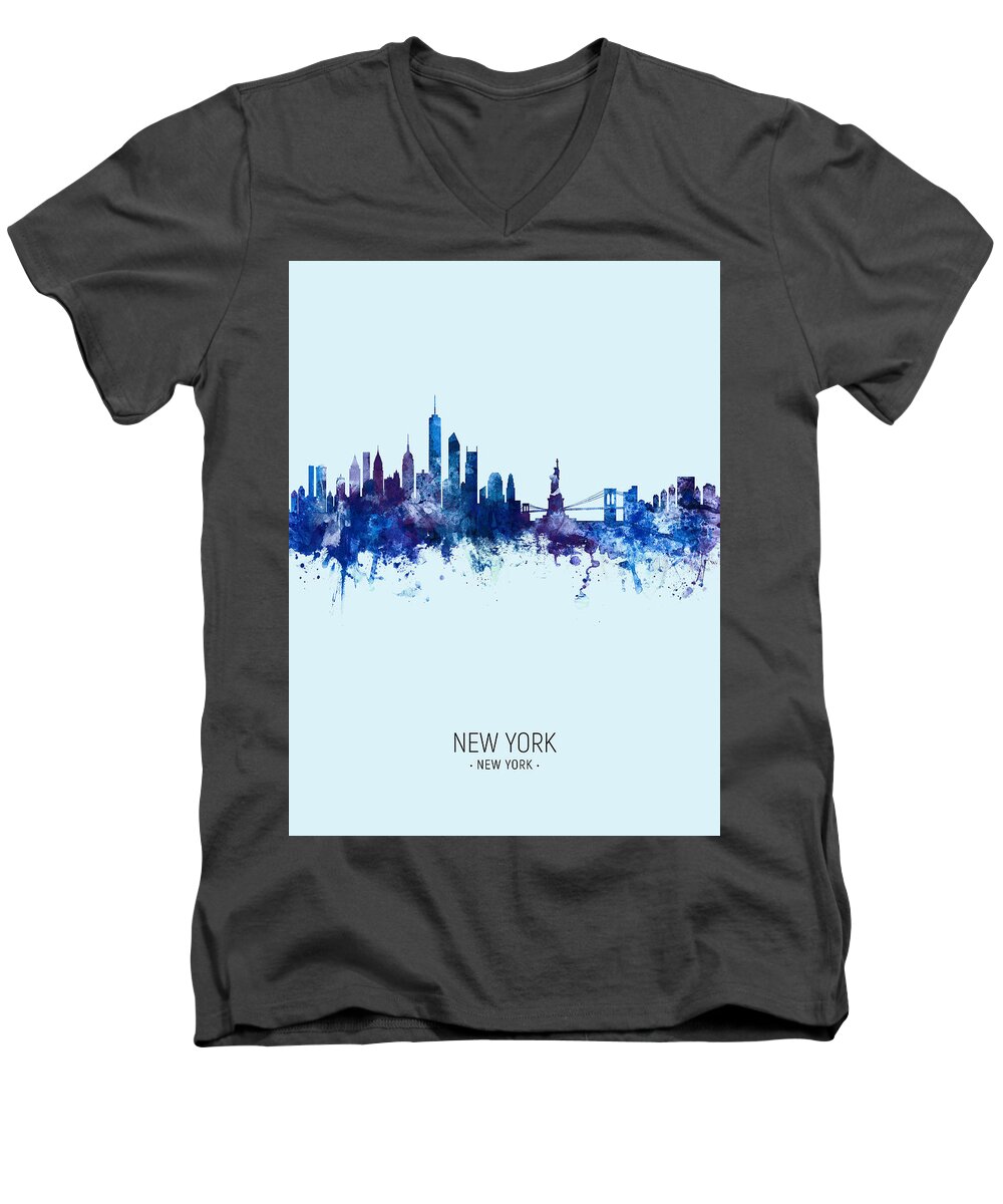 New York Men's V-Neck T-Shirt featuring the digital art New York Skyline #55 by Michael Tompsett