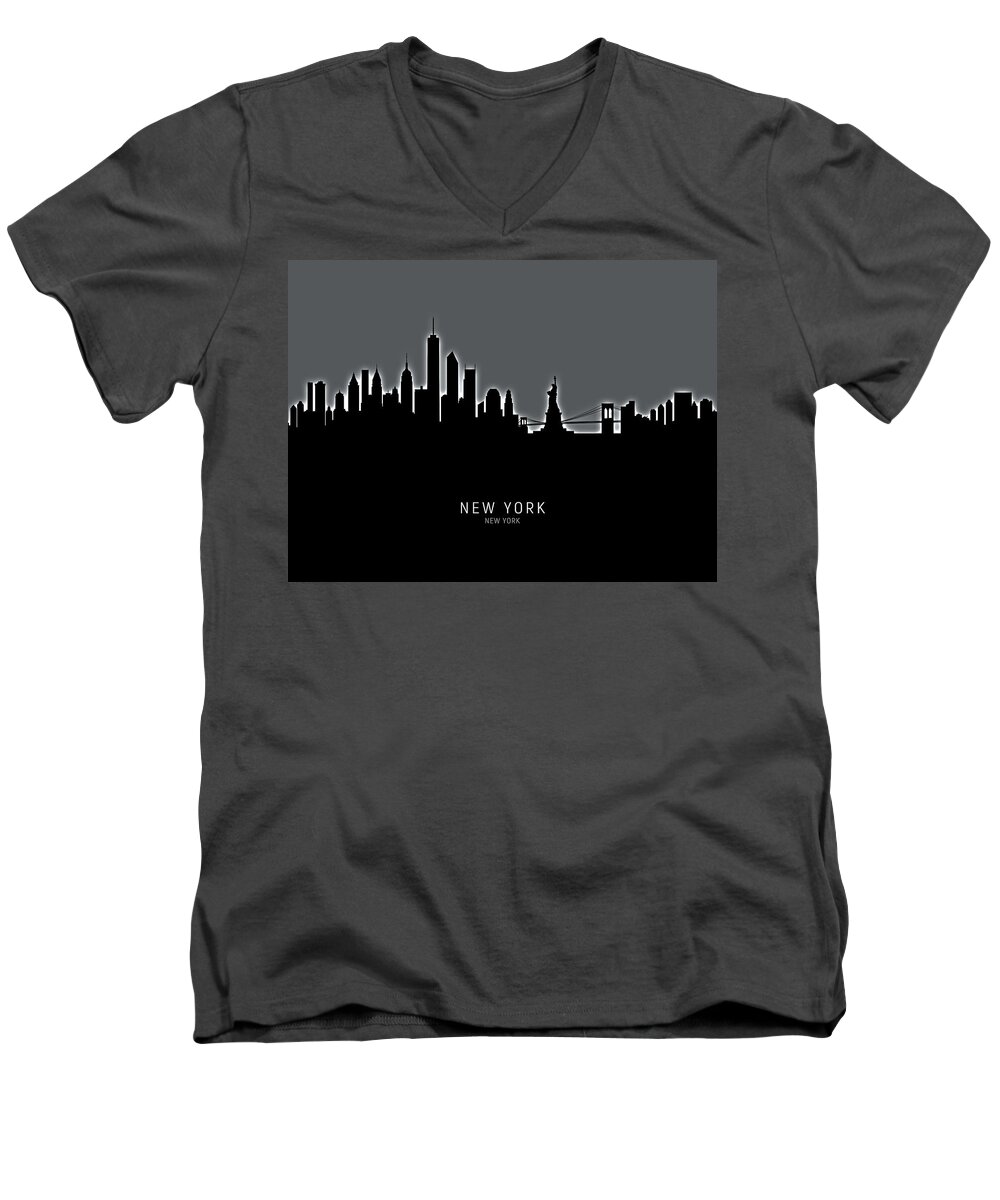 New York Men's V-Neck T-Shirt featuring the digital art New York Skyline #58 by Michael Tompsett