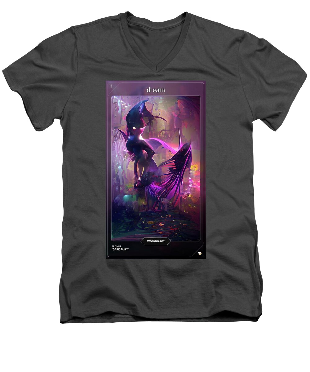 Abstract Men's V-Neck T-Shirt featuring the digital art Dark Fairy 2 by Denise F Fulmer
