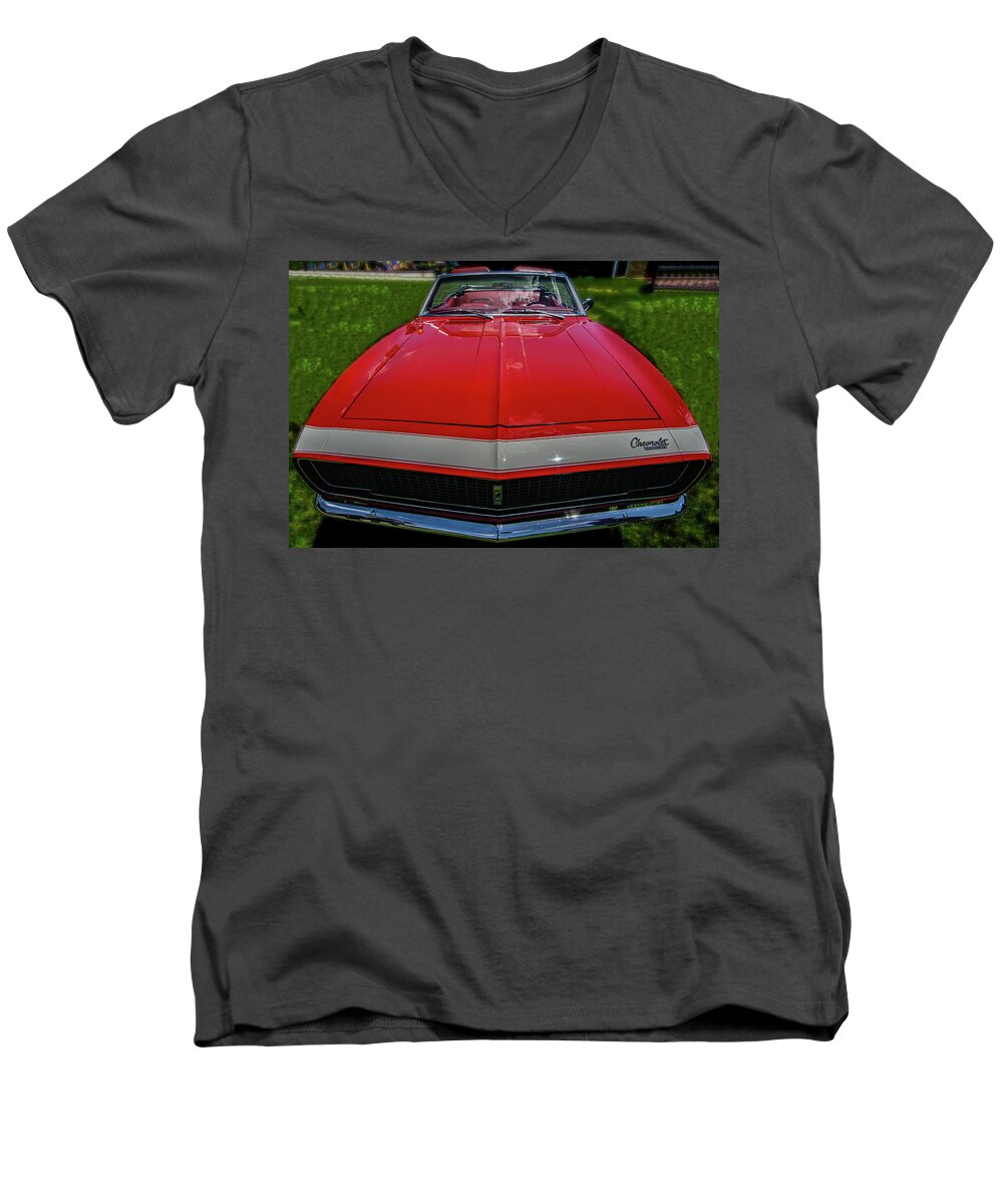 Car Men's V-Neck T-Shirt featuring the photograph 67 Chevy Camaro RS convertible by Dan Adams