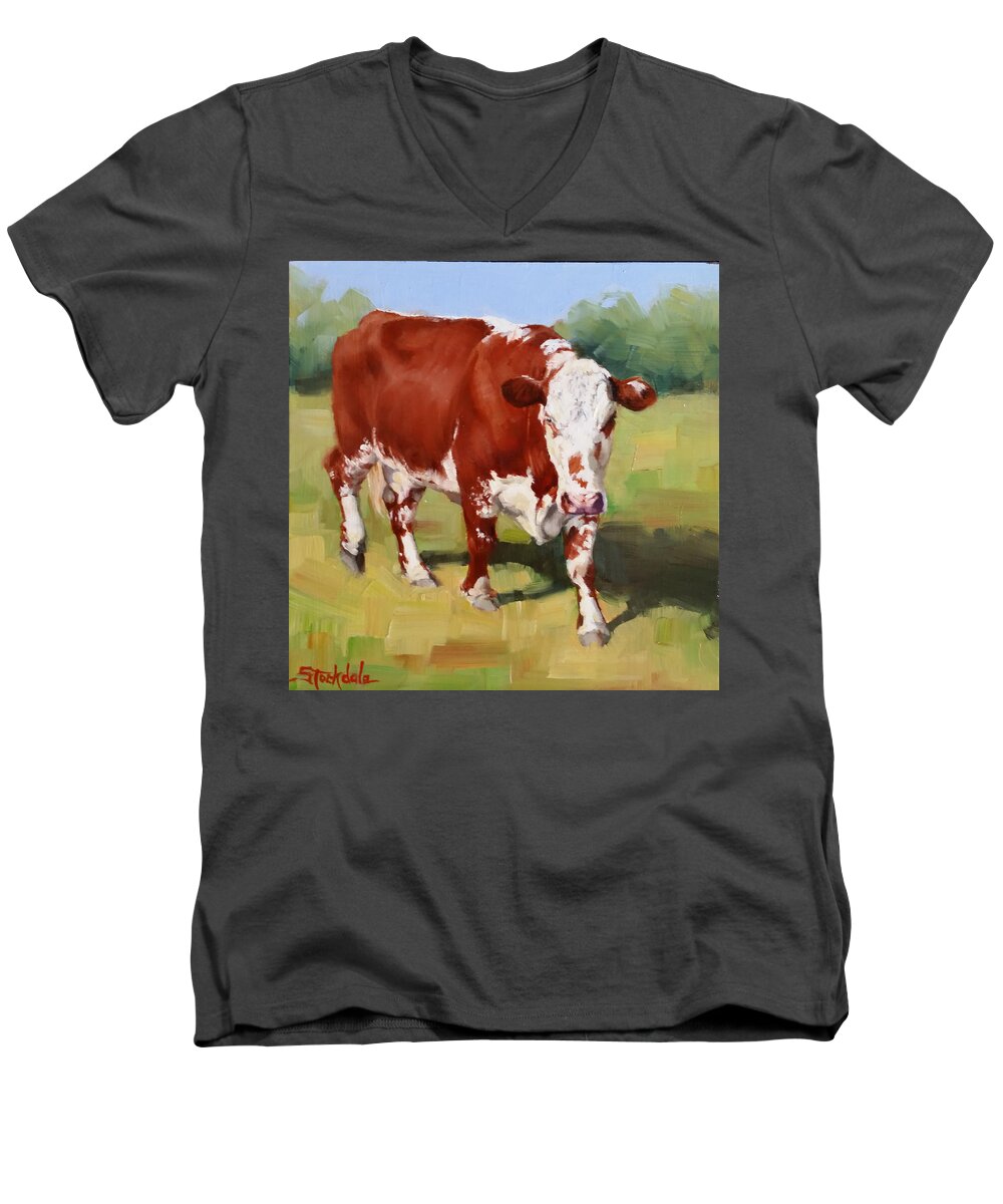 Cow Painting Men's V-Neck T-Shirt featuring the painting A Cow Named Beauty by Margaret Stockdale