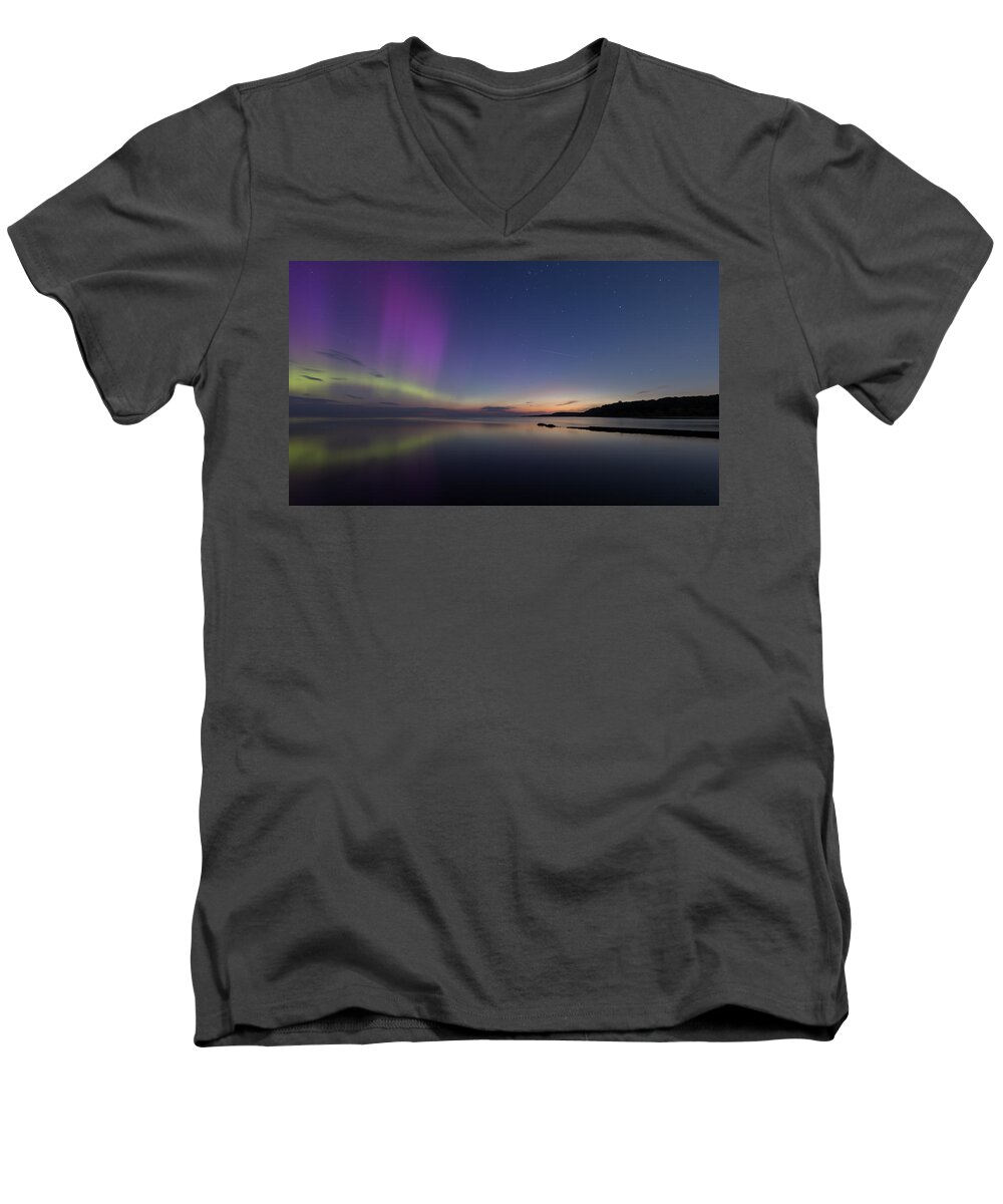 Aurora Men's V-Neck T-Shirt featuring the photograph A Majestic Sky by Everet Regal