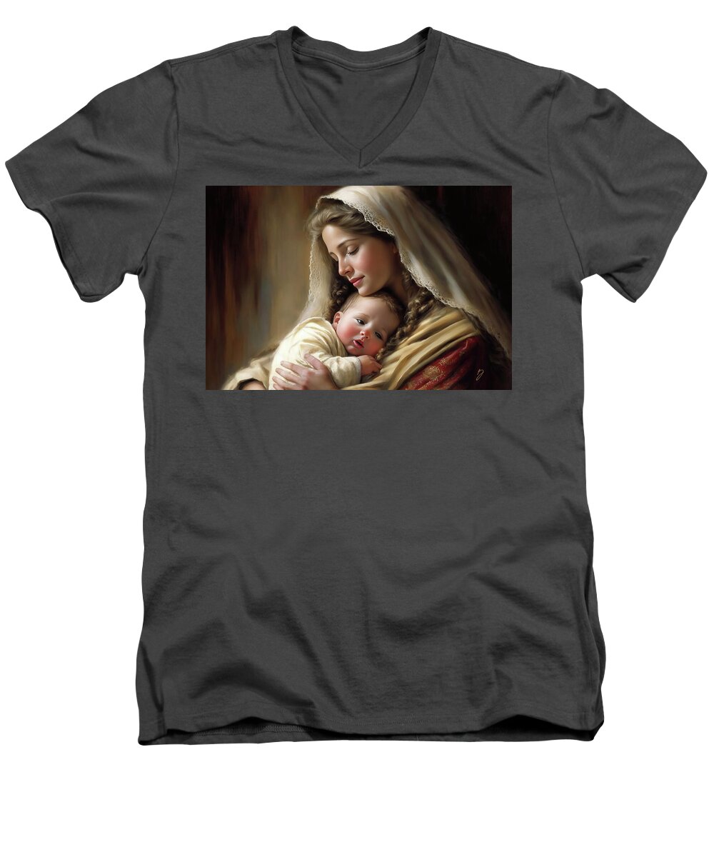 A Mother's Tender Love Men's V-Neck T-Shirt featuring the painting A Mother's Tender Love by Greg Collins