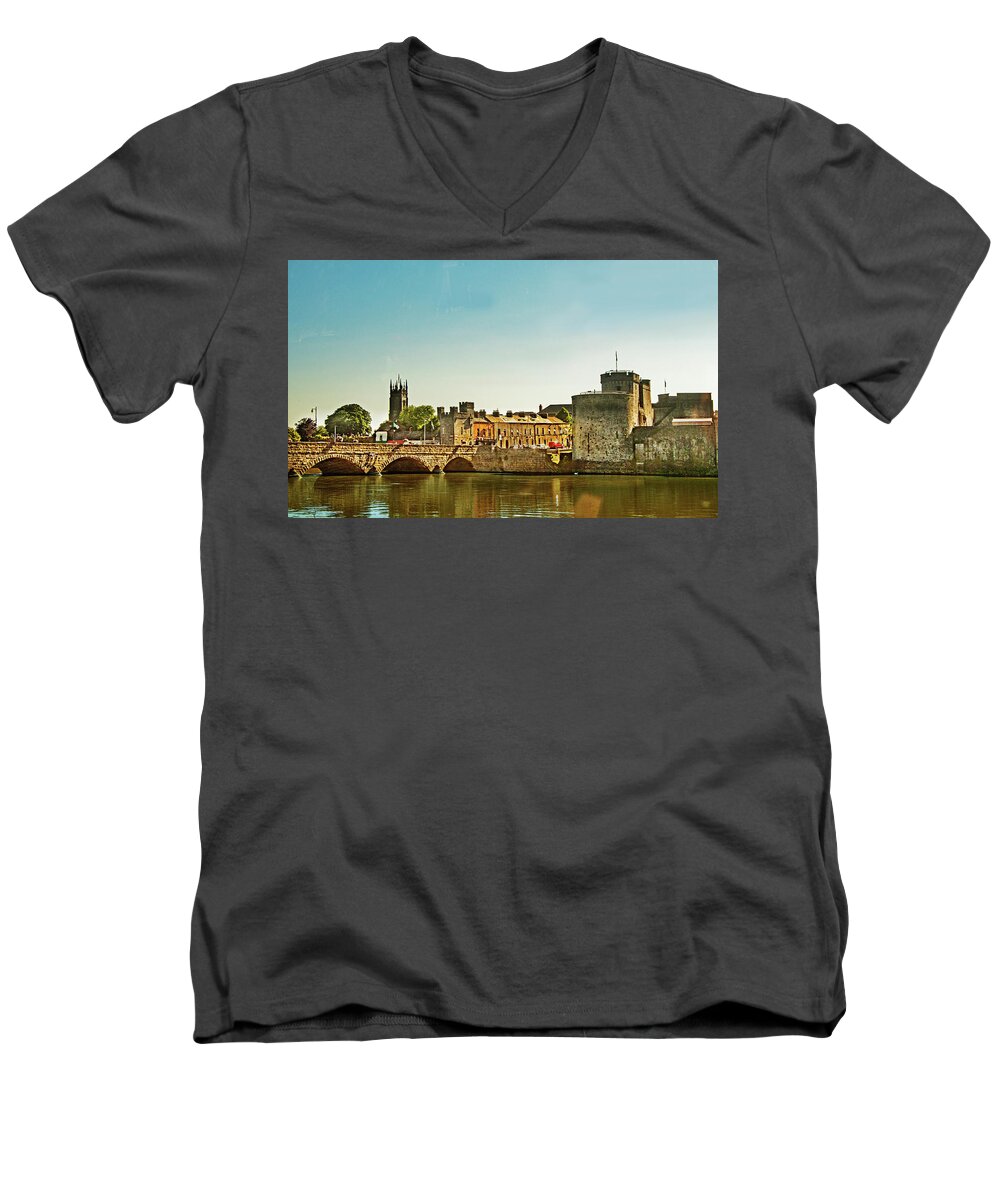 Irish Village Men's V-Neck T-Shirt featuring the photograph A One Castle Town by Edward Shmunes