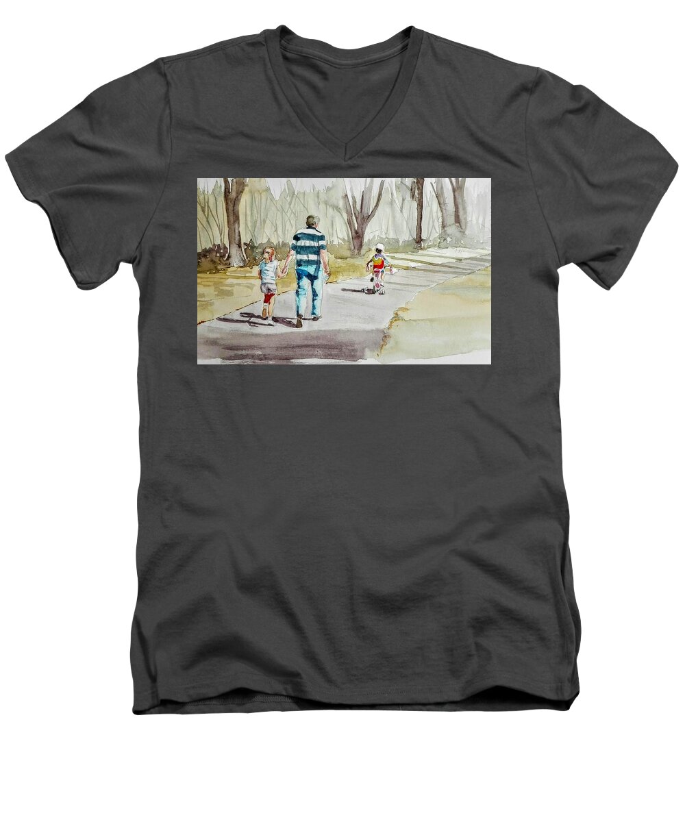 People Men's V-Neck T-Shirt featuring the painting A Walk in the Park by Sandie Croft