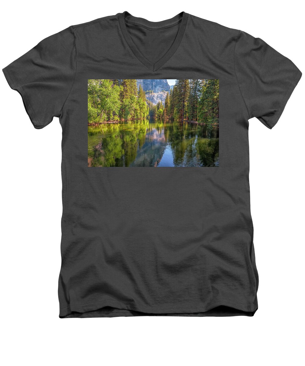 Yosemite Valley Men's V-Neck T-Shirt featuring the photograph A Yosemite Valley Calm by Joseph S Giacalone