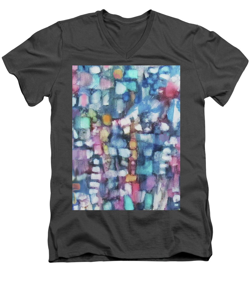 Alcohol Ink Men's V-Neck T-Shirt featuring the mixed media Abstract 10-2-22 by Jean Batzell Fitzgerald