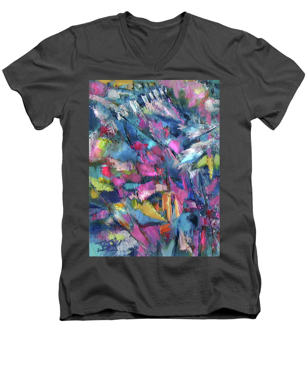 Cold Wax Men's V-Neck T-Shirt featuring the painting Abstract 4-20-20-DETAIL by Jean Batzell Fitzgerald