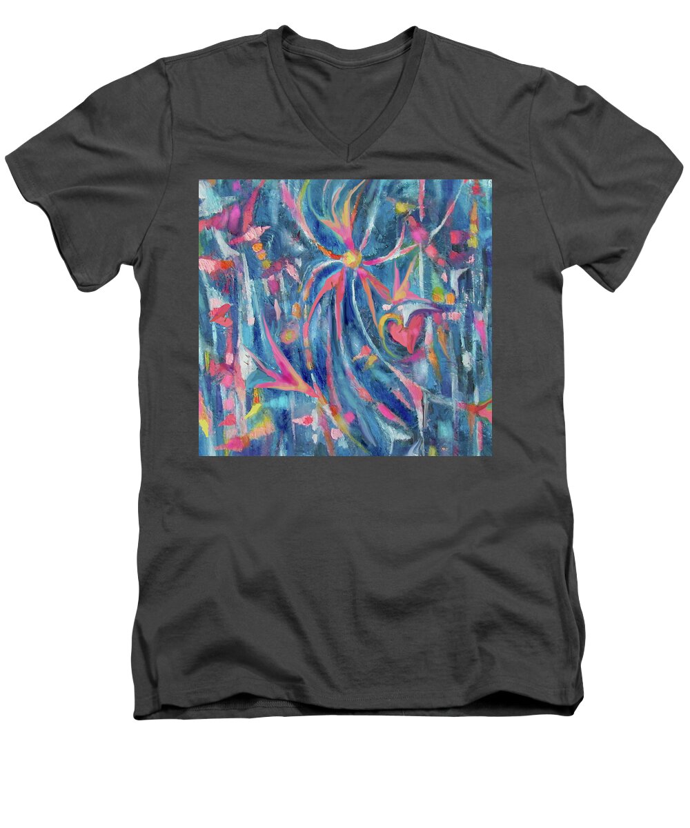 Colorful Abstract Men's V-Neck T-Shirt featuring the painting Abstract 7-1-20 by Jean Batzell Fitzgerald