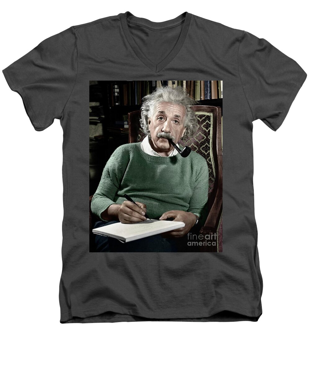 1940 Men's V-Neck T-Shirt featuring the photograph Albert Einstein by Granger