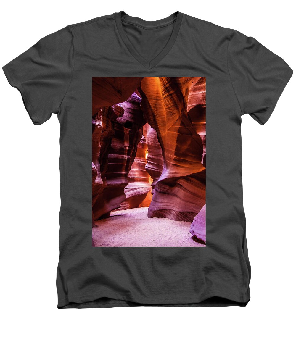 Antelope Canyon Men's V-Neck T-Shirt featuring the photograph Antelope Canyon, 3 Page, Utah by Louis Dallara