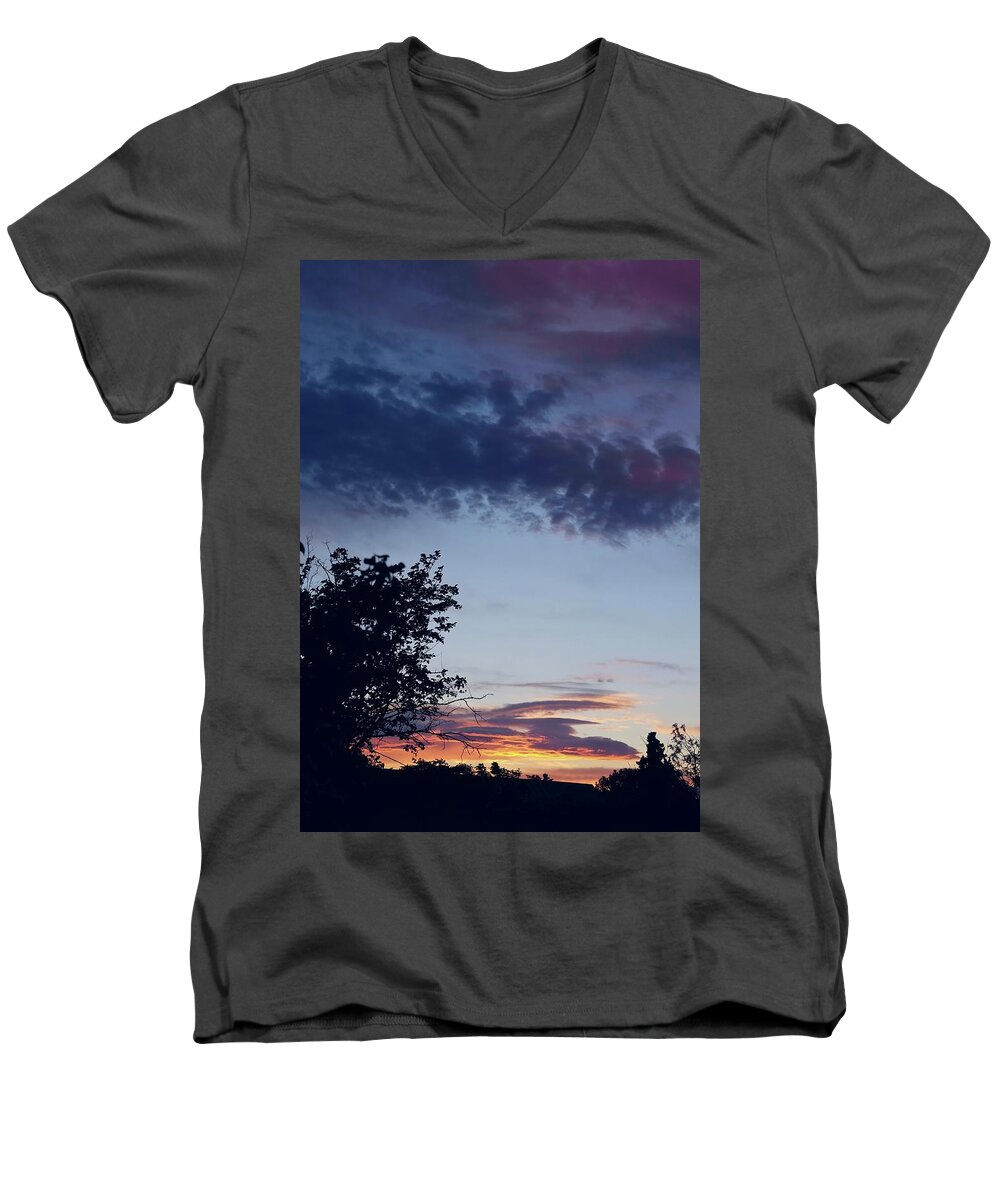 Evening Men's V-Neck T-Shirt featuring the photograph April Sunset by Michele Myers