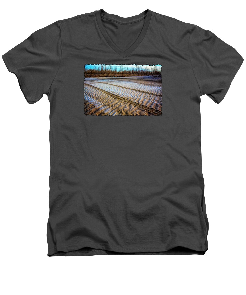 2013-02-17 Men's V-Neck T-Shirt featuring the photograph Frosty Beach Tracks by Bill Kesler