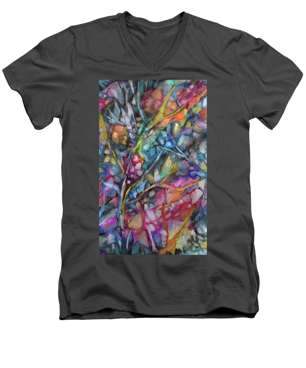 Alcohol Ink Men's V-Neck T-Shirt featuring the painting Twilight Garden by Jean Batzell Fitzgerald