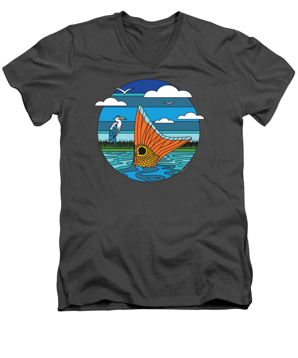 Redfish Men's V-Neck T-Shirt featuring the digital art Retro Tailer by Kevin Putman