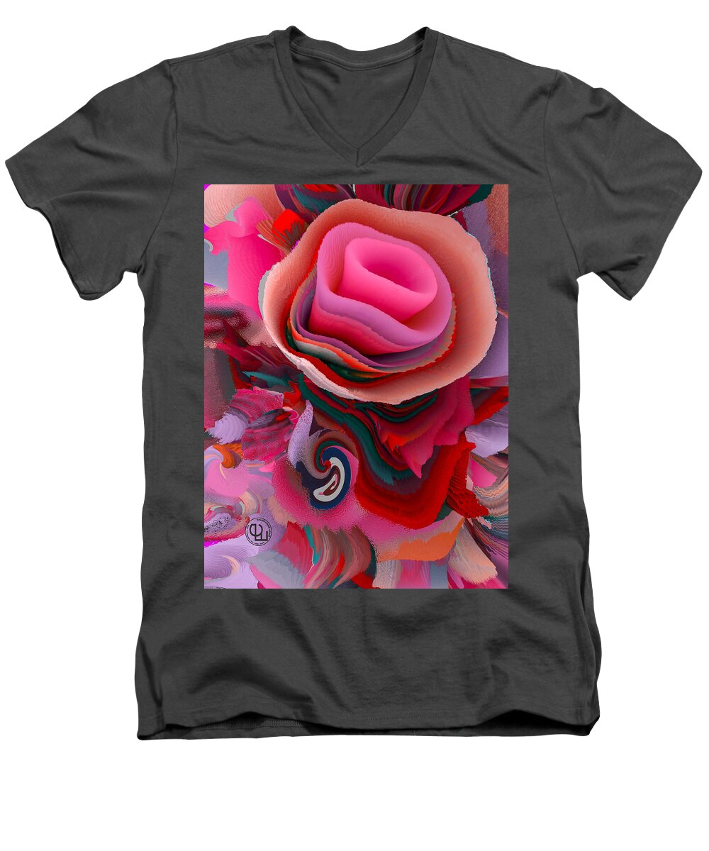 Flower Men's V-Neck T-Shirt featuring the mixed media Paradise flowers of my dreams in shades of pink and lilac. My secret garden of Eden Flowers by Elena Gantchikova