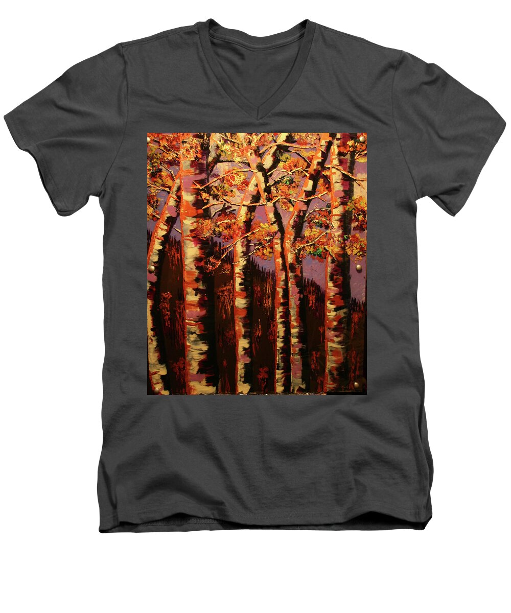 Fall Men's V-Neck T-Shirt featuring the painting Autumn Aspen by Marilyn Quigley