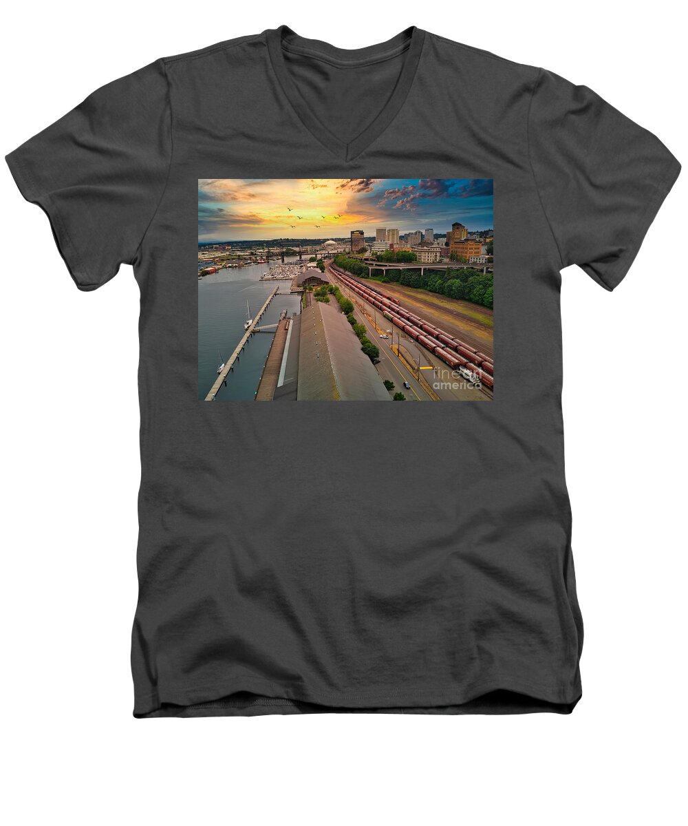 Tacoma Men's V-Neck T-Shirt featuring the photograph Awesome Tacoma Evening by Sal Ahmed