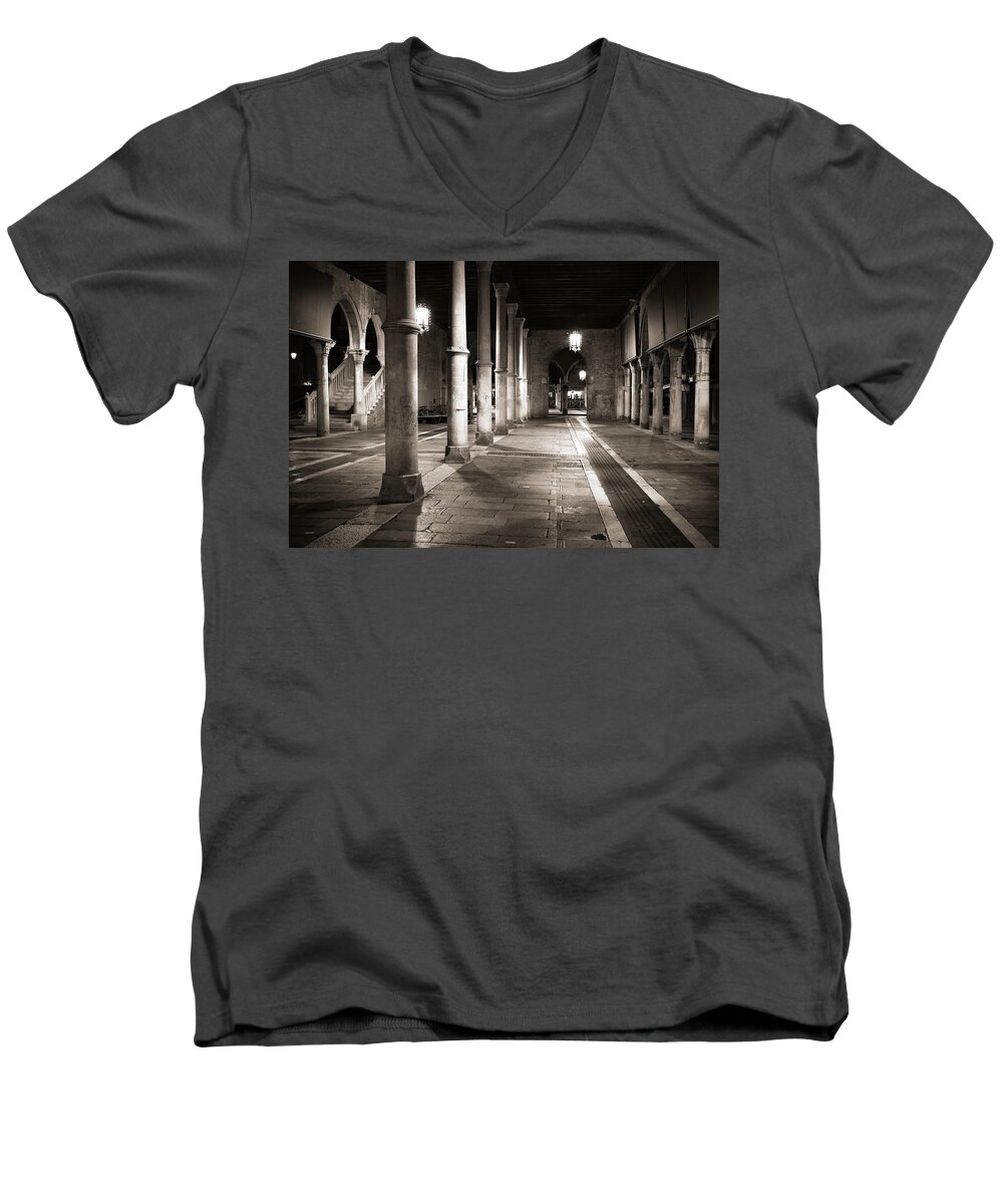 Fine Art Men's V-Neck T-Shirt featuring the photograph B_002739s - Fish Market by night, Venice by Marco Missiaja