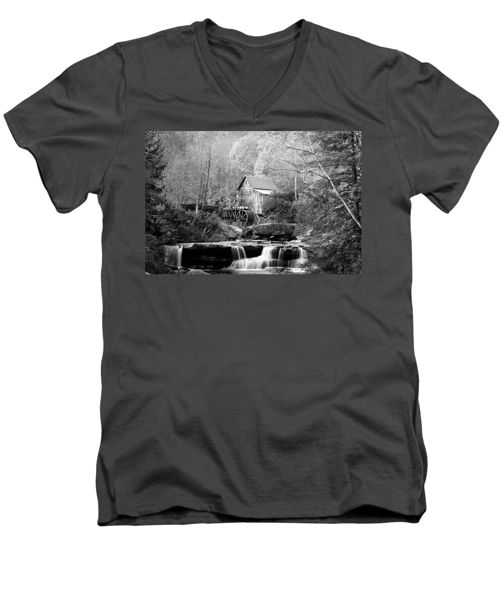 Babcock State Park Men's V-Neck T-Shirt featuring the photograph Babcock Grist Mill by Jamie Pattison