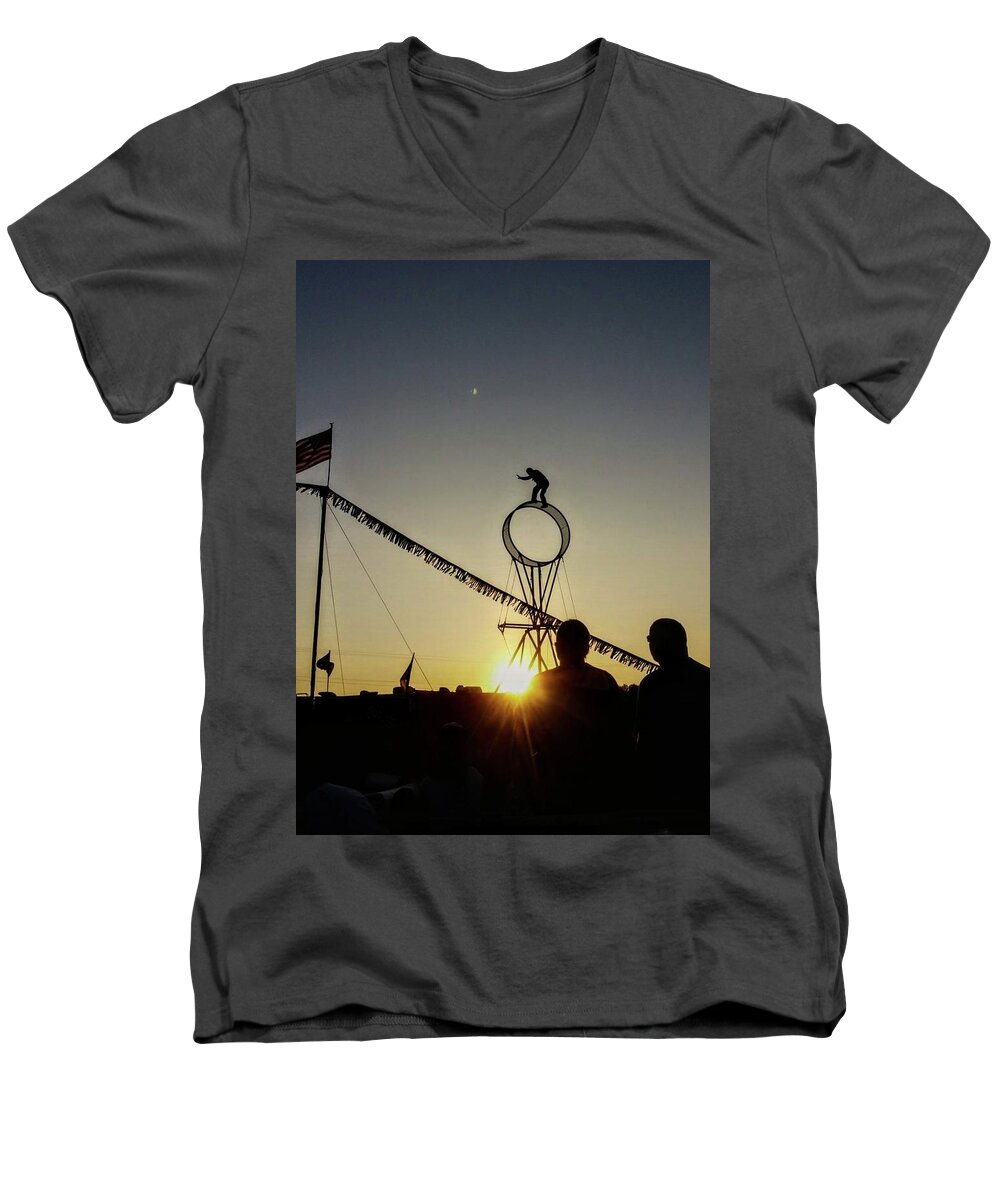 Carnival Men's V-Neck T-Shirt featuring the photograph Balance in the sunset by Shalane Poole