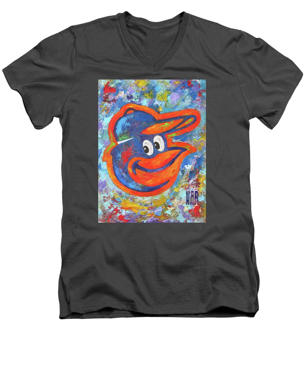 Baseball Men's V-Neck T-Shirt featuring the painting Baltimore Orioles Baseball by Dan Haraga