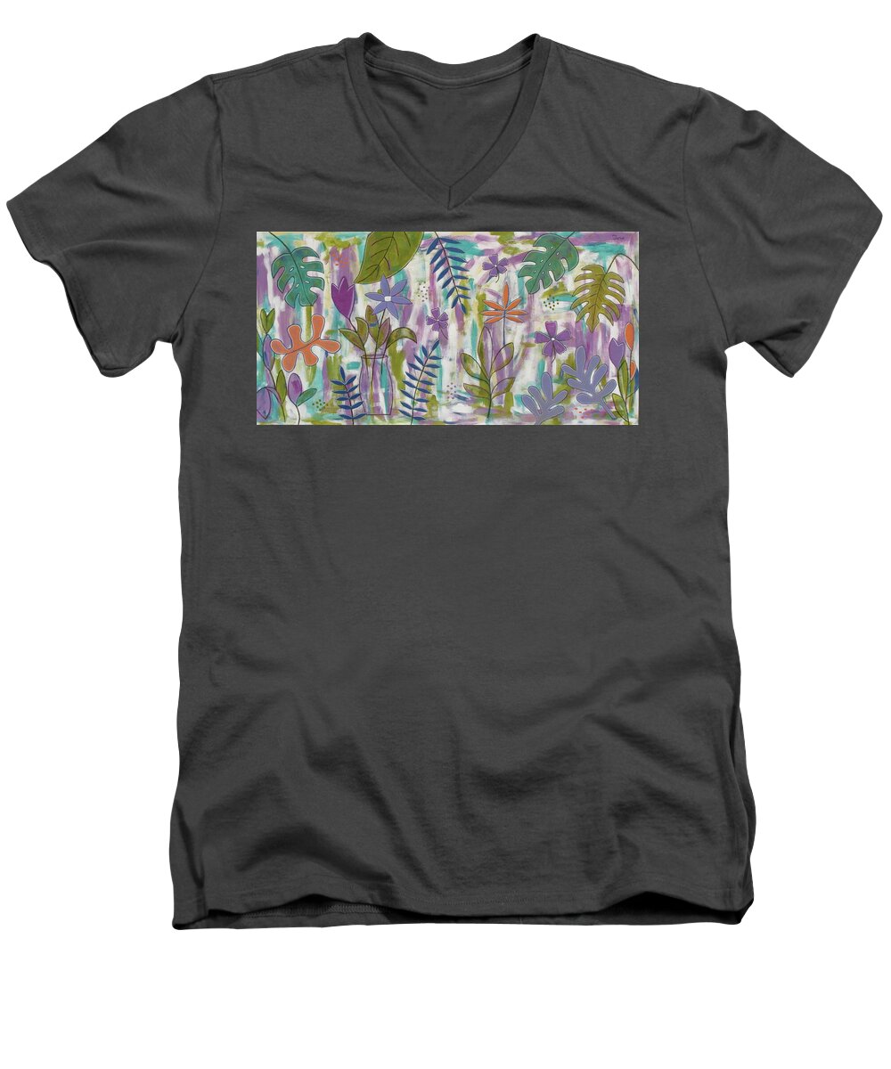 Modern Men's V-Neck T-Shirt featuring the painting Be-Leaf in Hope by Trish Toro