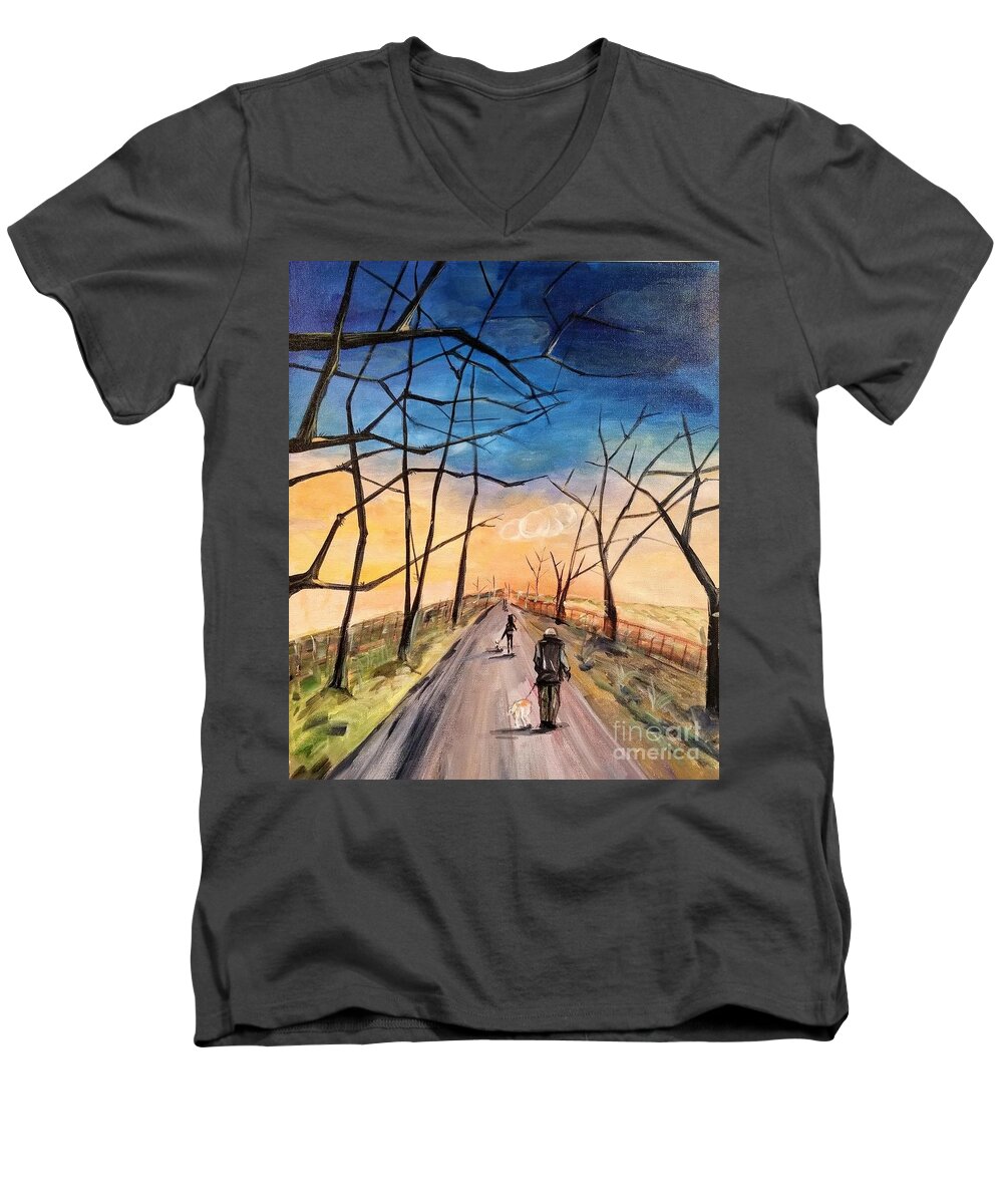 Aqq Studio Ouyang Watercolor Beautiful Moment Artylic Contemporary Art Men's V-Neck T-Shirt featuring the painting Beautiful Moment by Leslie Ouyang