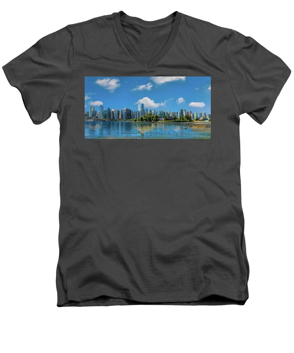 Vancouver Men's V-Neck T-Shirt featuring the photograph Vancouver's Skyline by Ola Allen