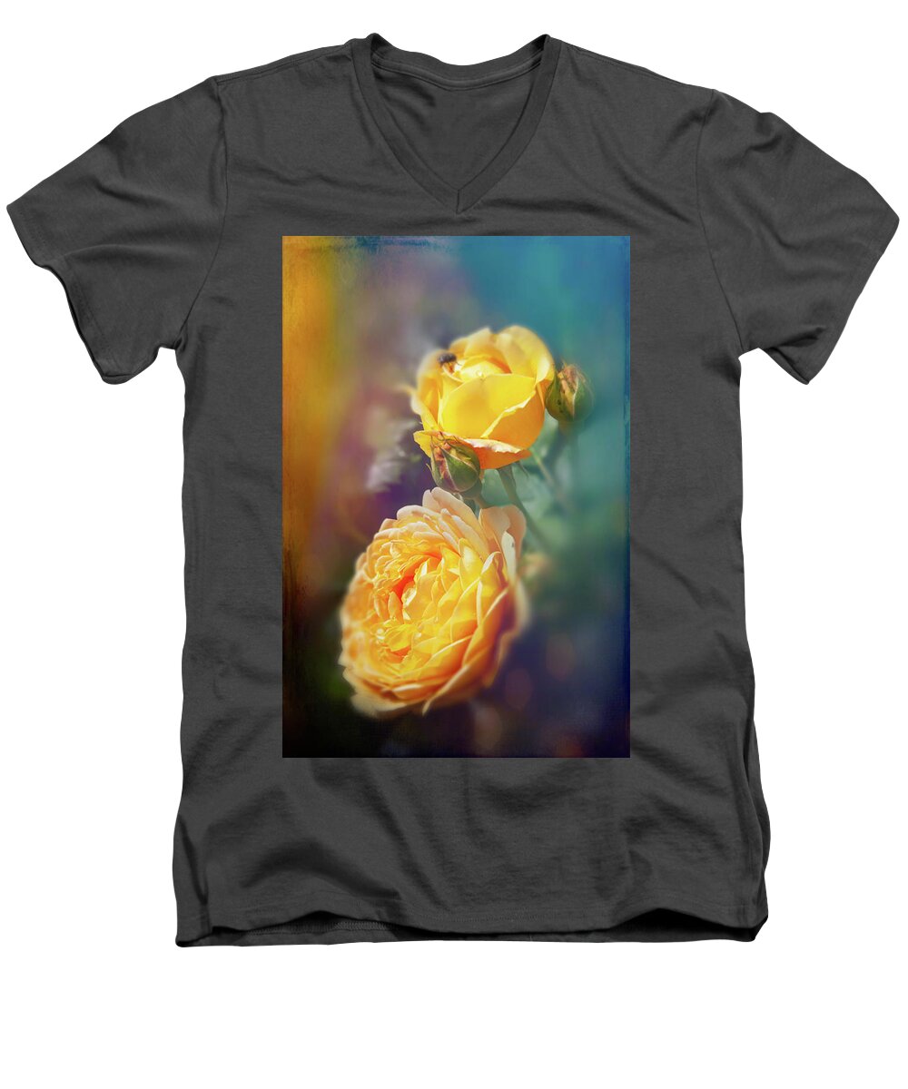 Blooms Men's V-Neck T-Shirt featuring the photograph Beautiful Yellow Roses by Sue Leonard