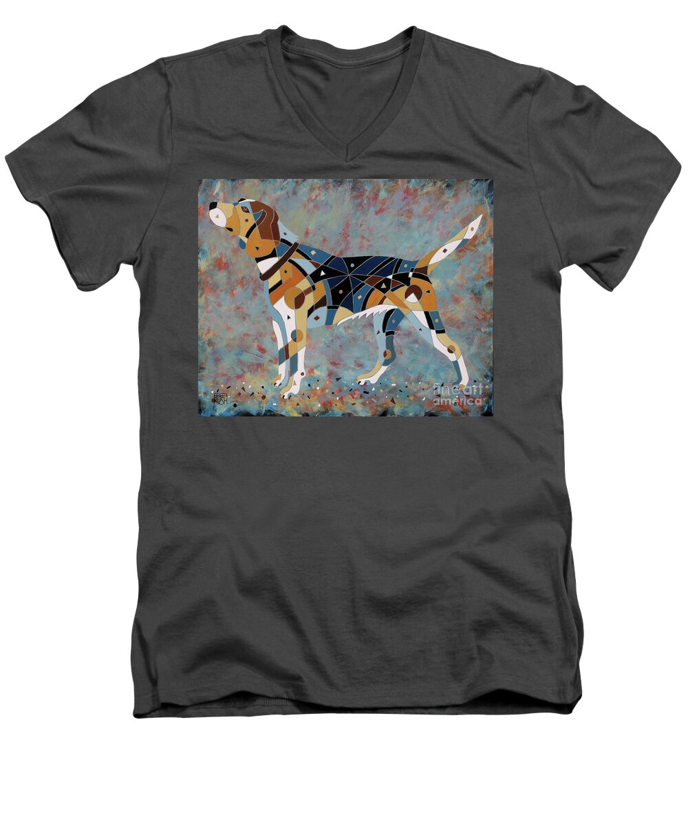 Beagle Men's V-Neck T-Shirt featuring the painting Belle the Beagle by Barbara Rush