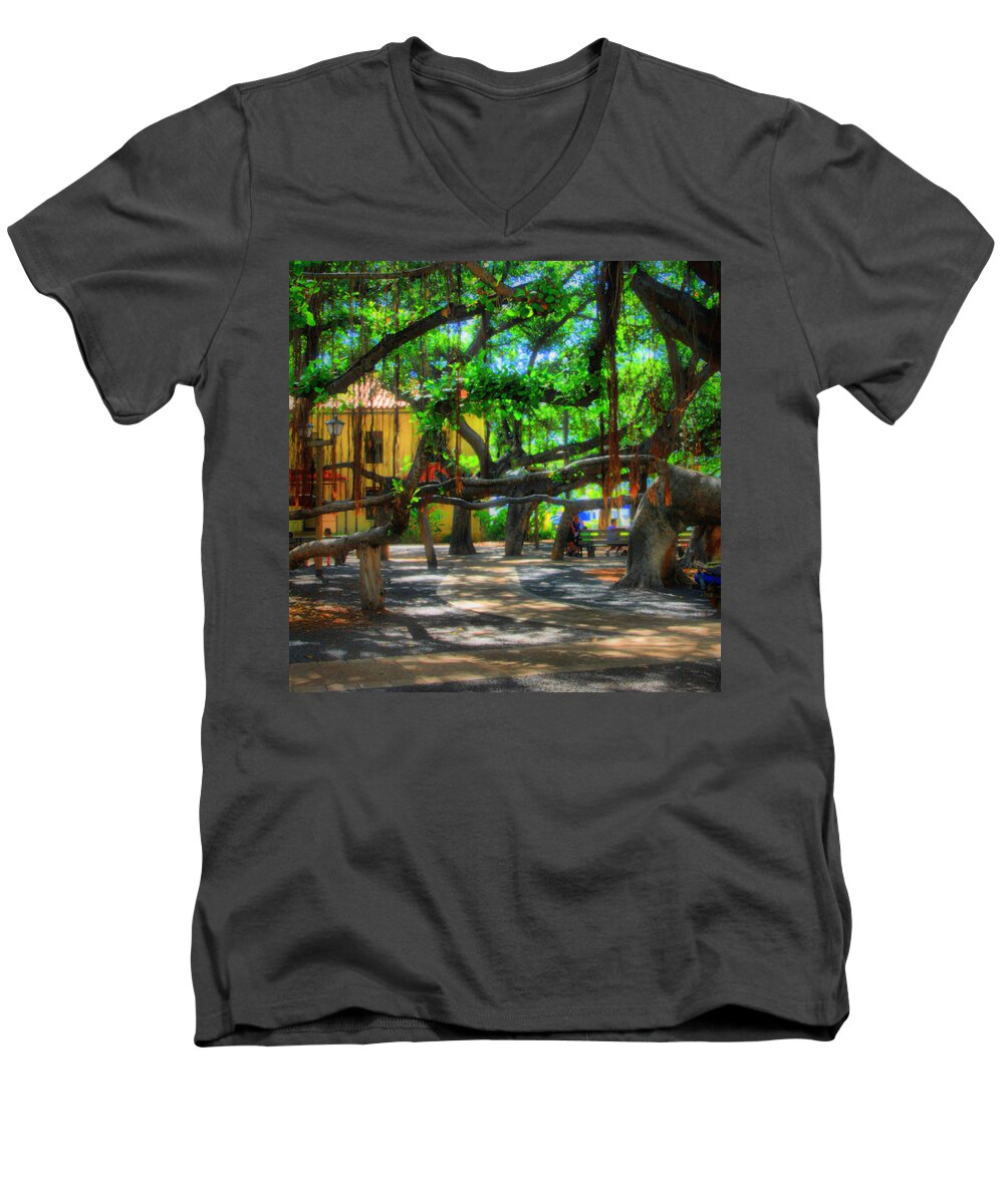 Hawaii Men's V-Neck T-Shirt featuring the photograph Beneath the Banyan Tree by DJ Florek