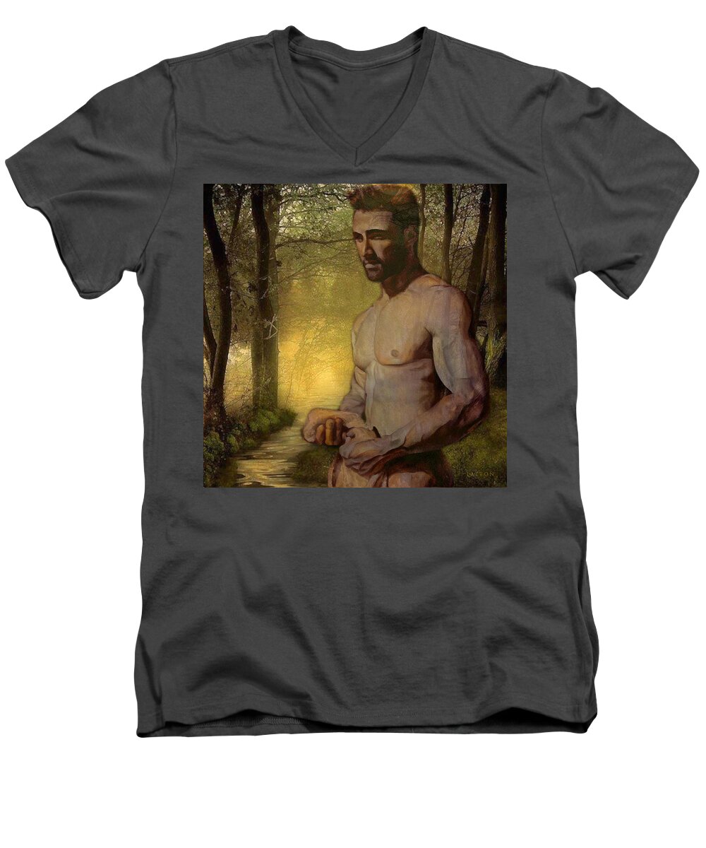Sexy Men's V-Neck T-Shirt featuring the digital art Bill T by Richard Laeton