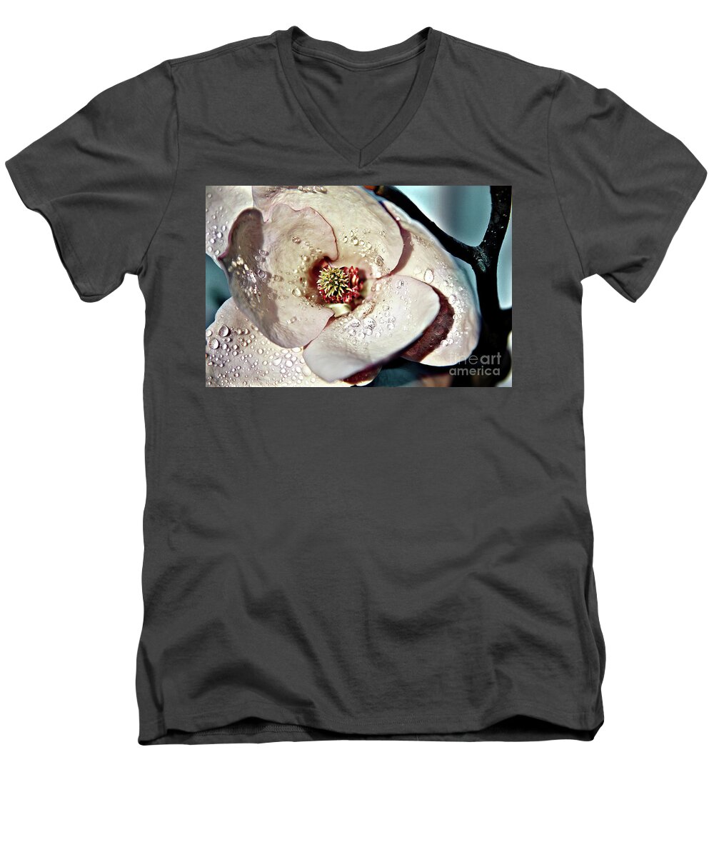 Magnolia Men's V-Neck T-Shirt featuring the photograph Blooming Magnolia by Jolanta Anna Karolska
