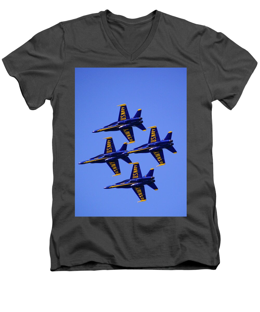 Airshows Men's V-Neck T-Shirt featuring the photograph Blue Angels by Bill Gallagher