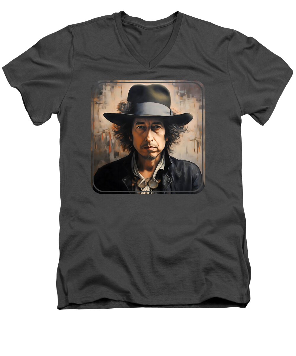 Bob Dylan Men's V-Neck T-Shirt featuring the painting Bob Dylan 2 by Mark Ashkenazi