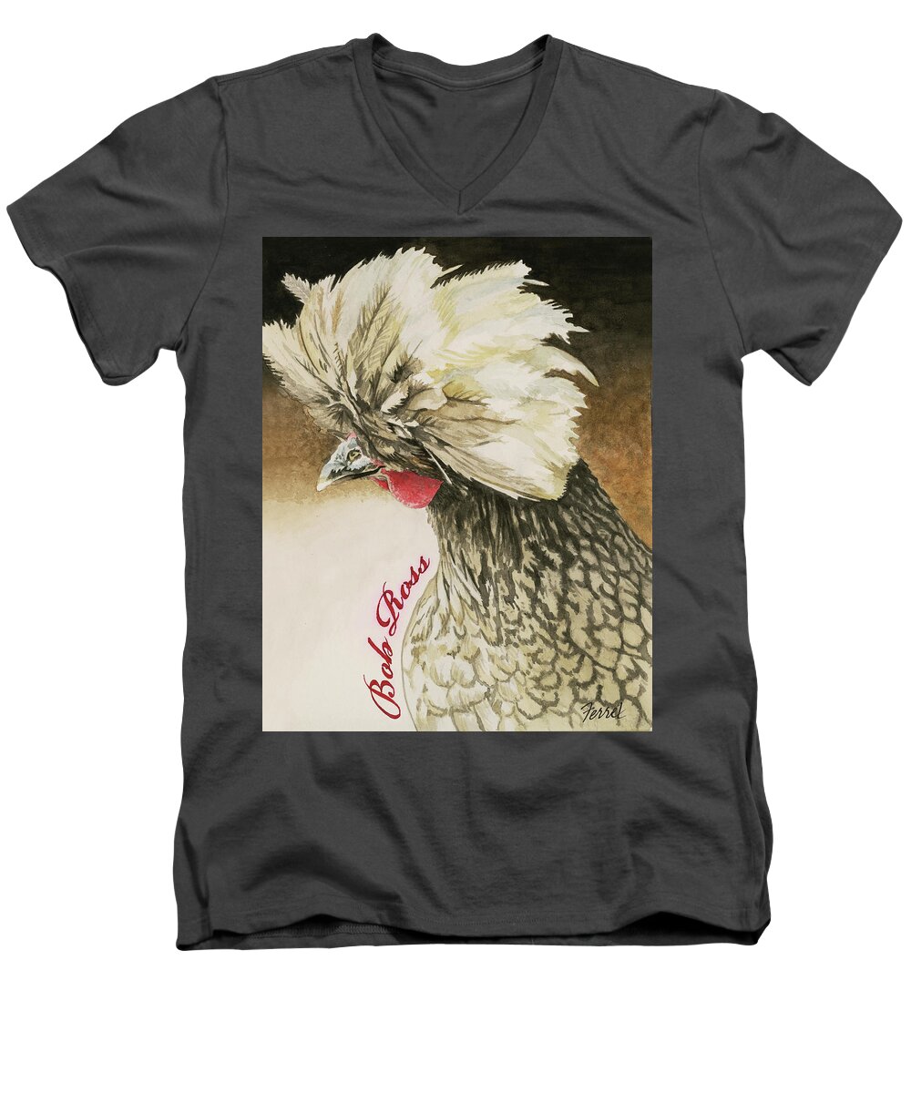 Chicken Men's V-Neck T-Shirt featuring the painting Bob Ross by Ferrel Cordle