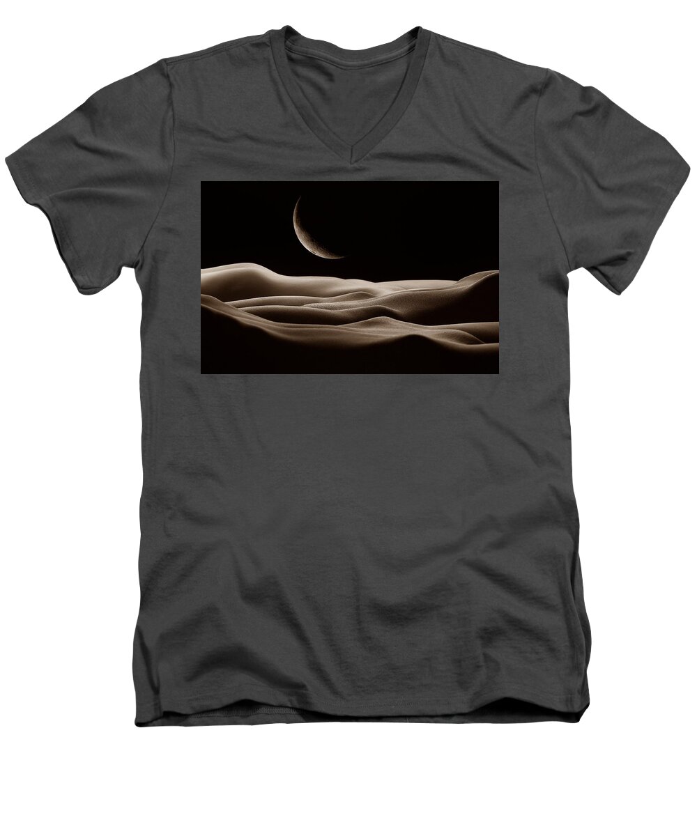 Bodyscape Men's V-Neck T-Shirt featuring the photograph Bodyscape - Sepia by Marianna Mills