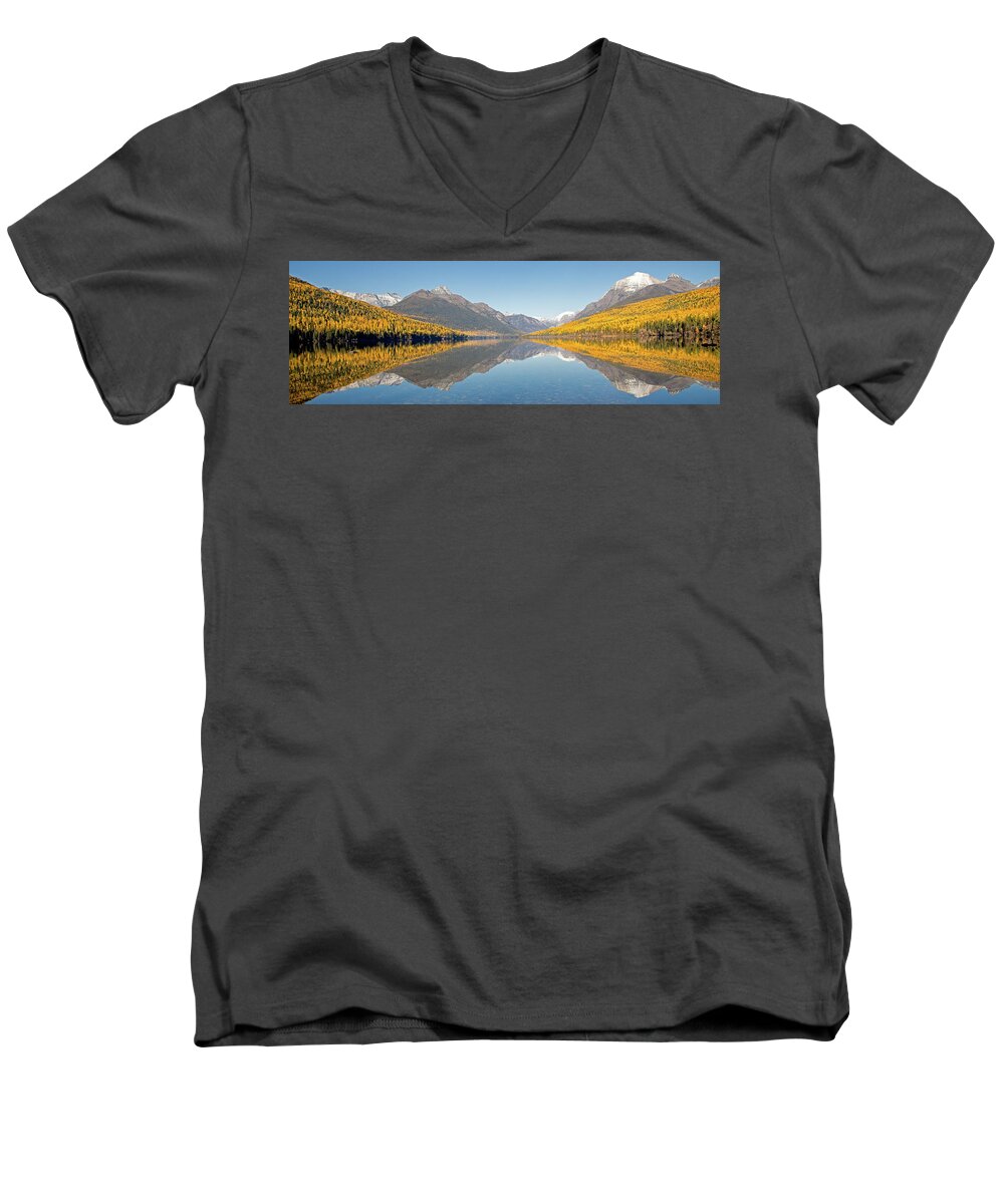 Bowman Lake Men's V-Neck T-Shirt featuring the photograph Bowman Lake View by Jack Bell