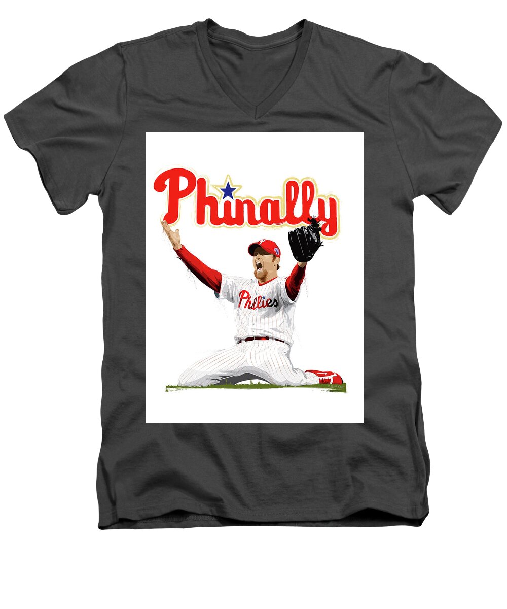 World Series Men's V-Neck T-Shirt featuring the digital art Brad Lidge Phinally by Scott Weigner