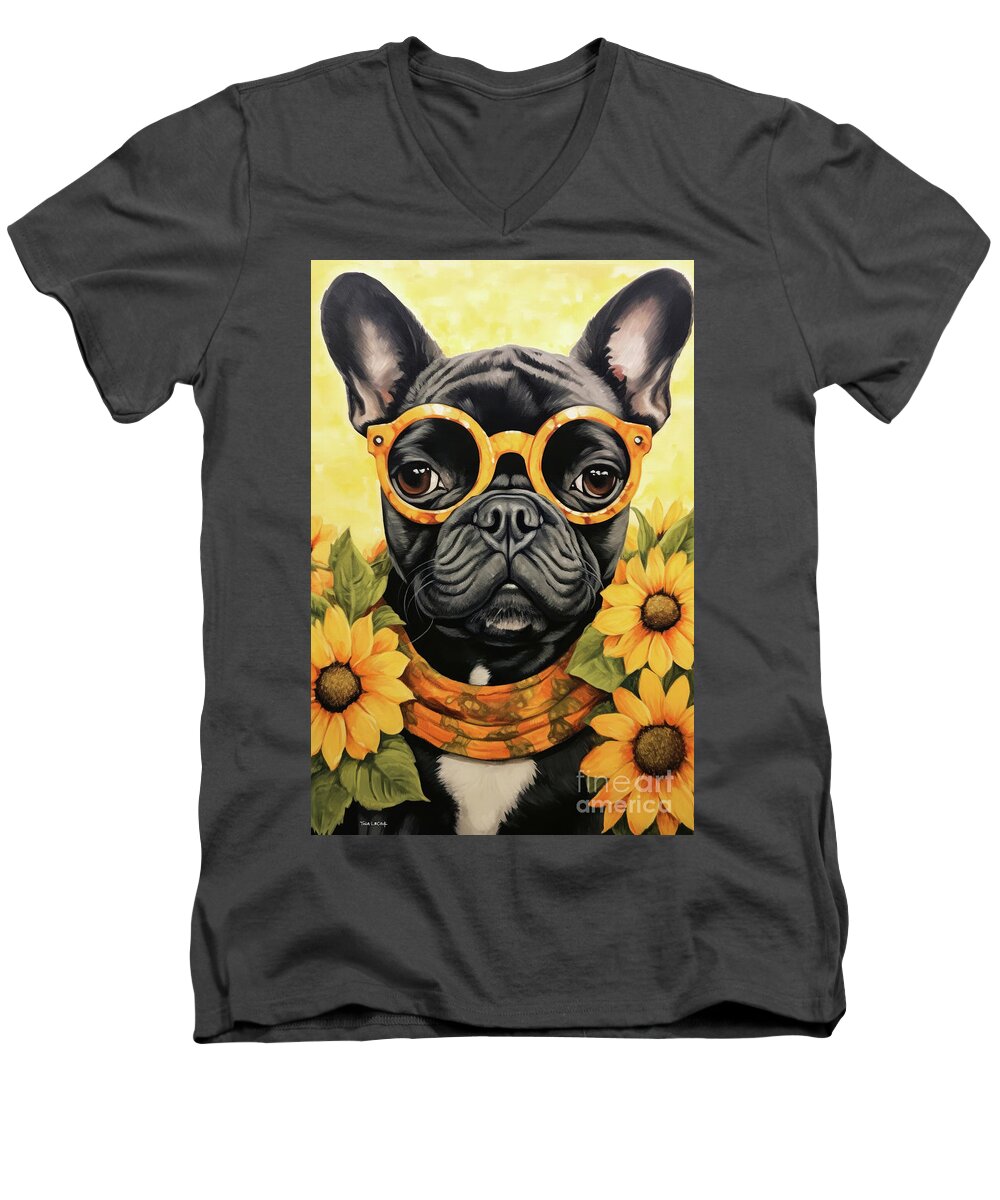 Bulldog Men's V-Neck T-Shirt featuring the painting Bright Eyed Bridget by Tina LeCour