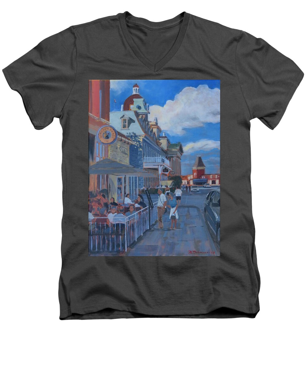 Canada Men's V-Neck T-Shirt featuring the painting Browsing at Wooden Heads Restaurant by David Gilmore