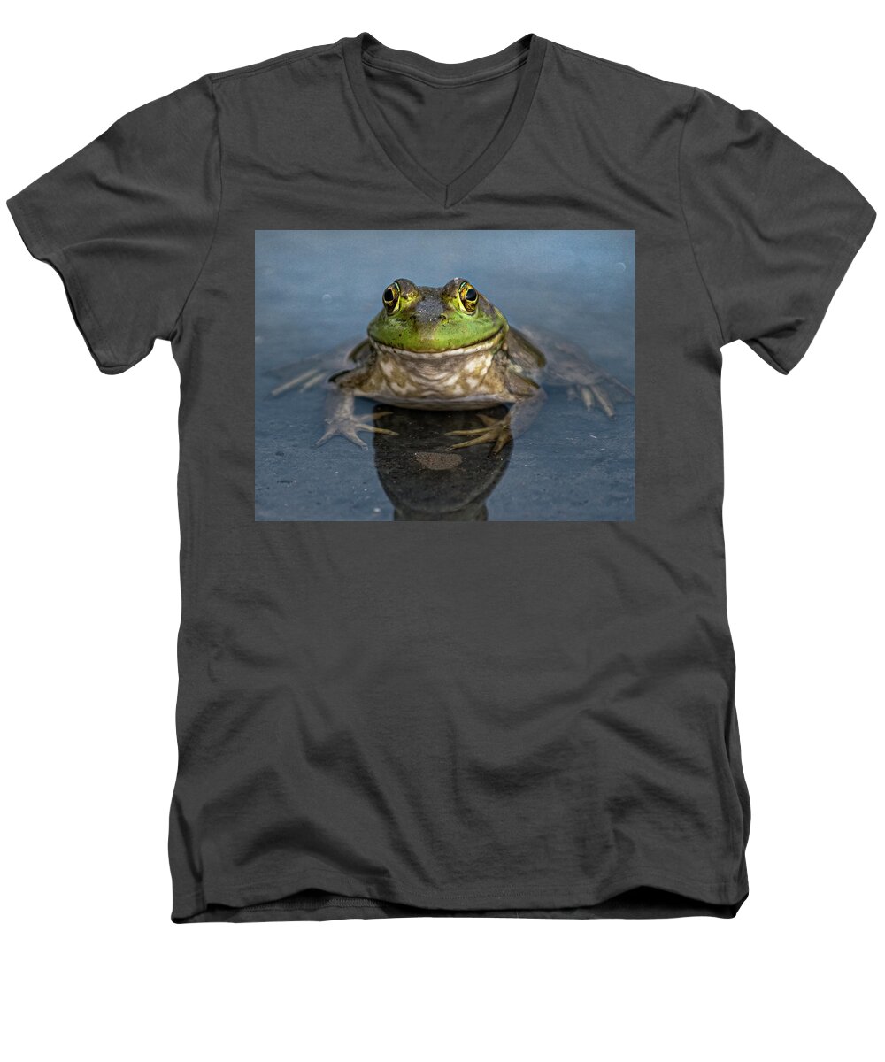 Bullfrog Men's V-Neck T-Shirt featuring the photograph Bullfrog 2 by Rick Mosher