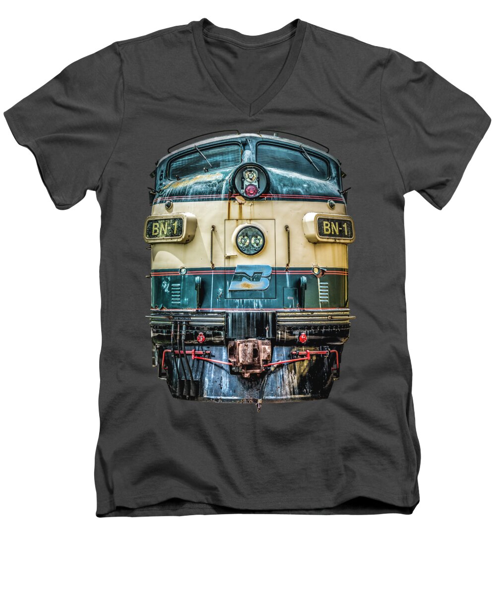 Railroad Men's V-Neck T-Shirt featuring the photograph Cab Forward - Selective Color by Enzwell Designs