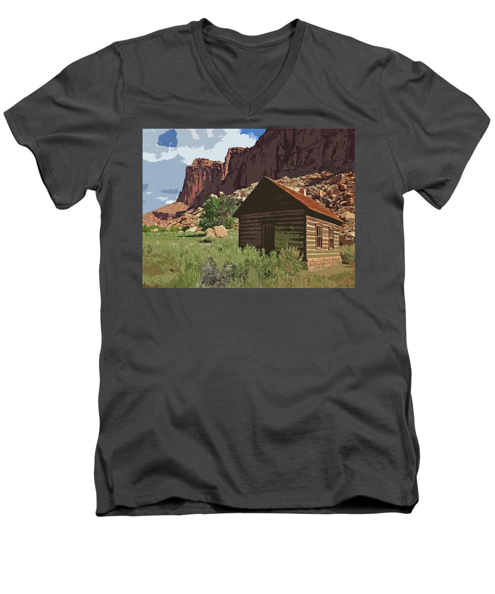 Capitol Men's V-Neck T-Shirt featuring the photograph Capitol Reef Fruita Schoolhouse Cutout Series by JustJeffAz Photography