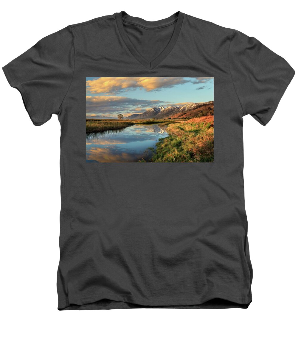 Carson Valley Men's V-Neck T-Shirt featuring the photograph Carson Valley Sunrise by James Eddy